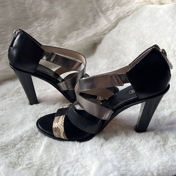 Coach Tawnee Leather Strappy Heels mirrored, vachetta and python embossed Leathe - Picture 8 of 17